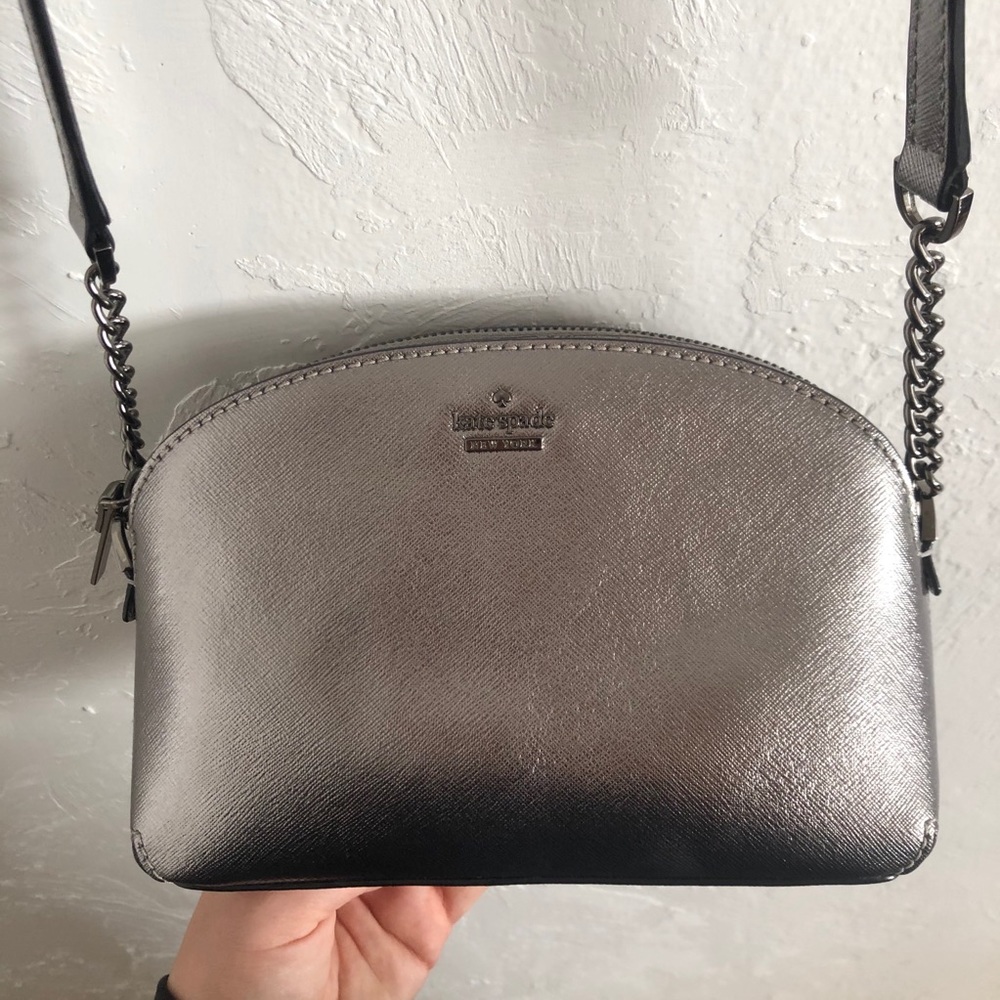 Kate Spade Grey Shiny Crossbody Chain Purse Bag